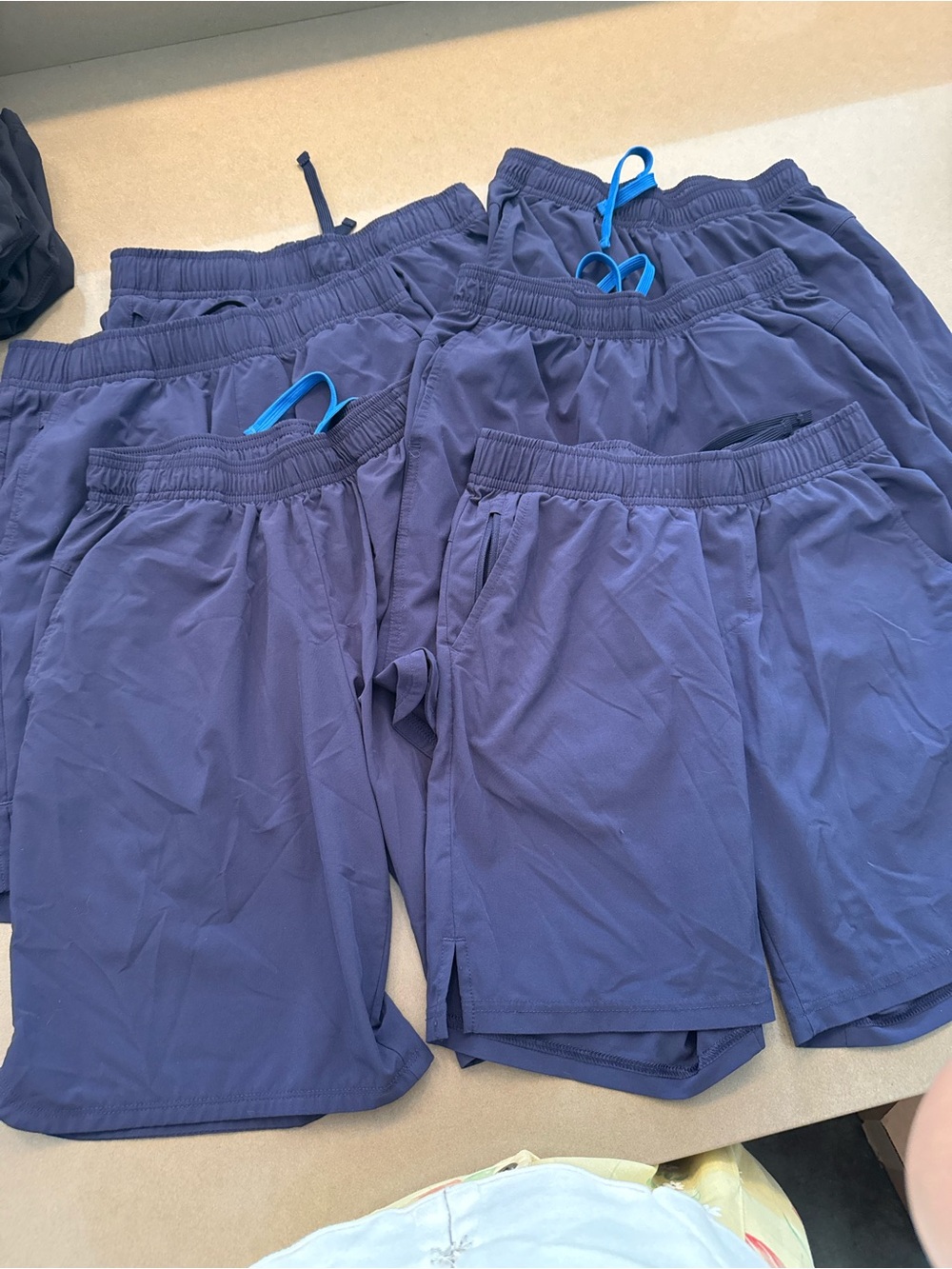 **6 Pairs** Boy’s Large Navy Athletic Shorts with Drawstring